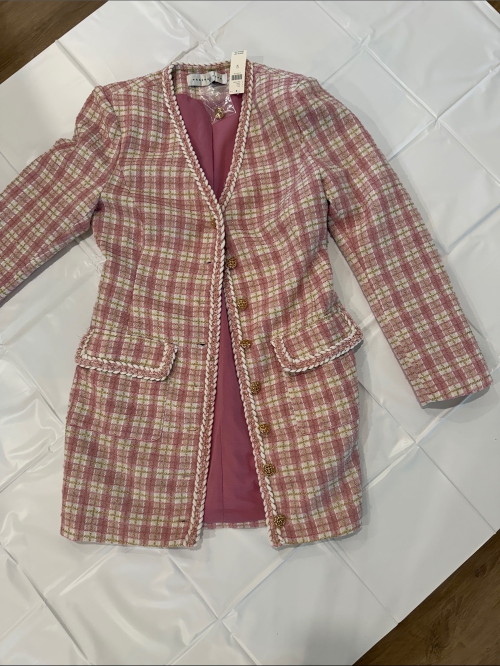 Anthropologie Endless Rose Pink Plaid Blazer Dress - Picture 3 of 8